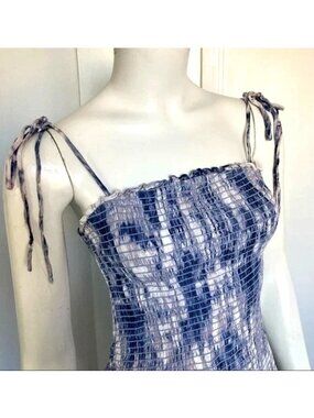 Tie-Dye Smocked Mini Dress With Ruffle Hem & Adjustable Straps By Storia